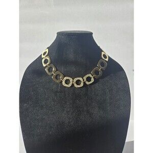 Adia Kibur Necklace Gold Tone Squares with Rhinestones Lobster Claw Clasp Adjust